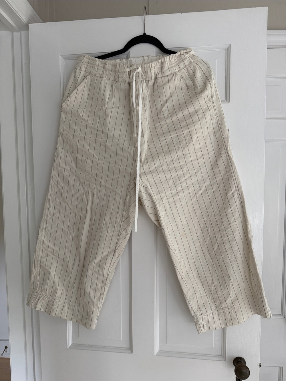 Women's Cream Pinstripe Drawstring Relaxed Chinos